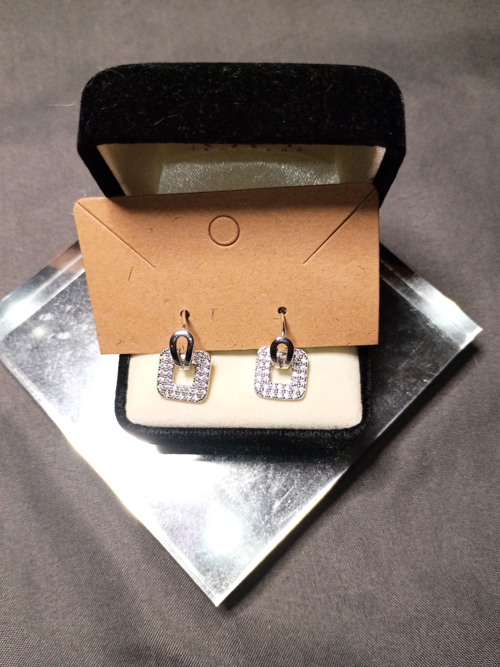 Source Unknown Silver-Tone Cubic Zirconia Square Drop Earrings